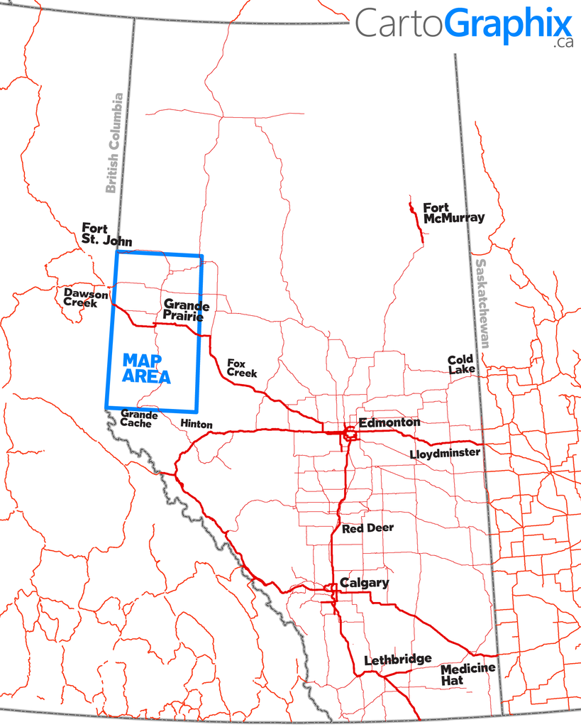 Grande Prairie Oilfield Wall Map - 36"W x 63"H