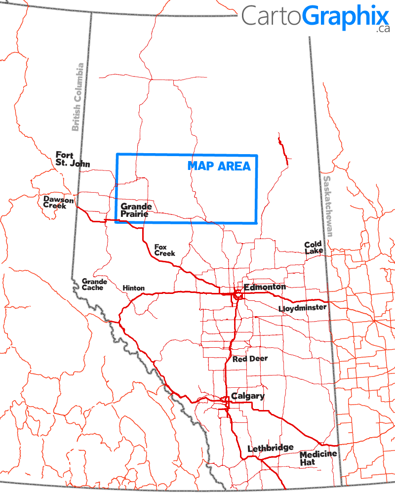 Peace River/Wabasca Oilfield Wall Map - 60"W x 36"H