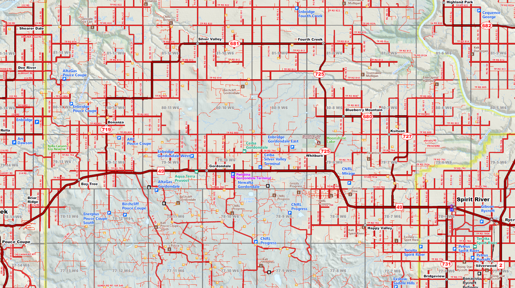 Peace Region Oilfield Wall Map - 70"W x 65"H