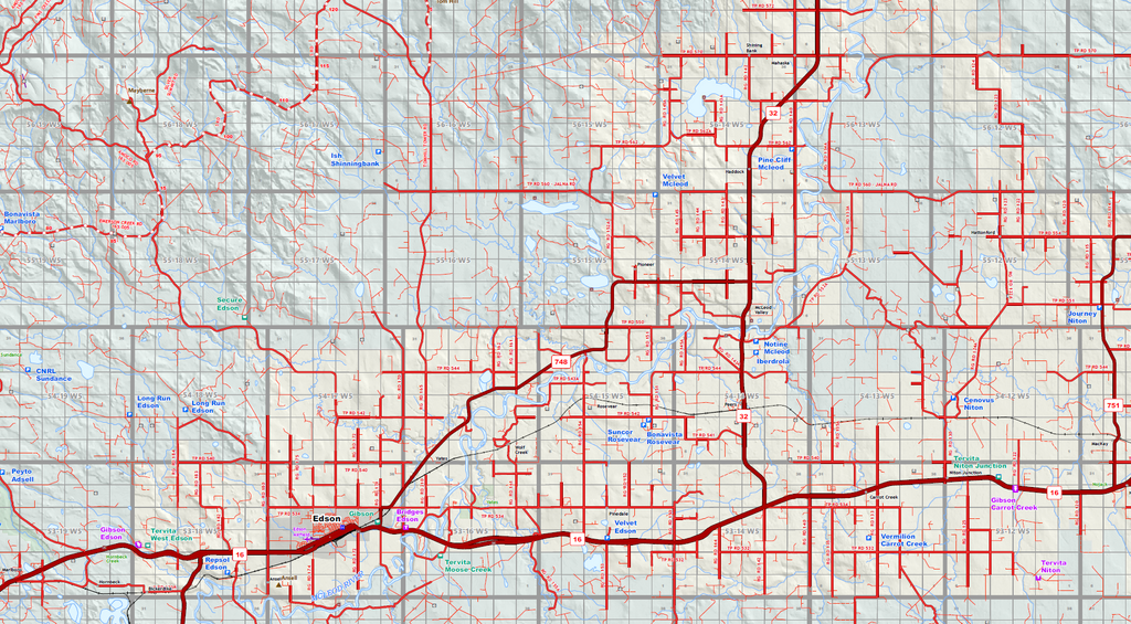 Central Alberta Oilfield Wall Map - 70"W x 70"H