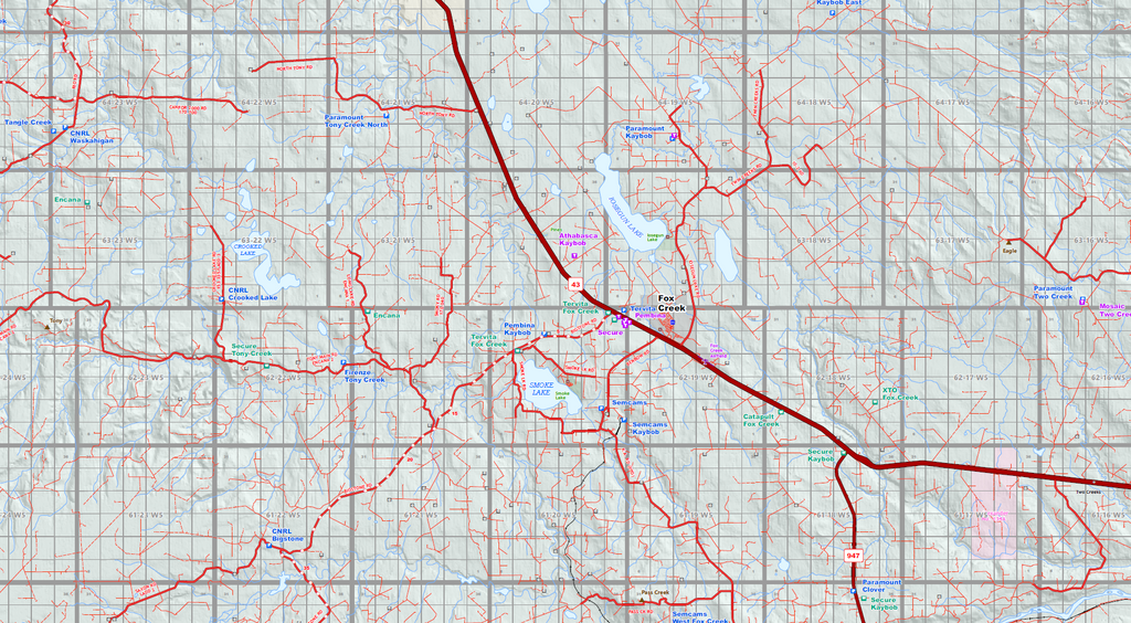 Central Alberta Oilfield Wall Map - 70"W x 70"H