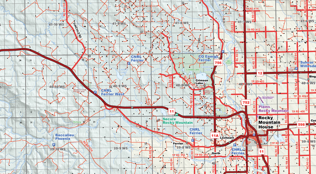 Drayton Valley Oilfield Map - 39"W x 27"H