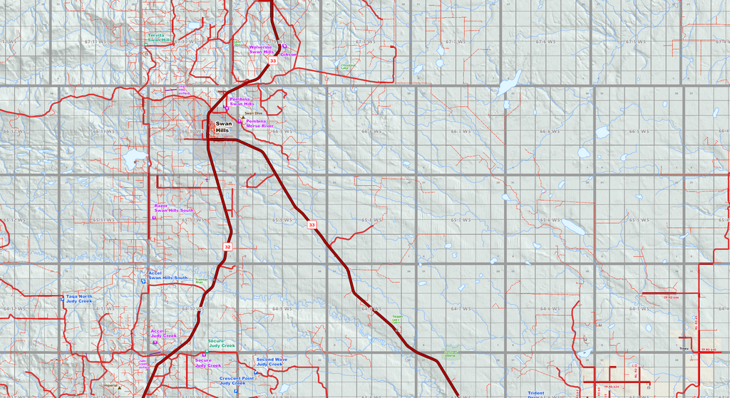 Central Alberta Oilfield Wall Map - 70"W x 70"H