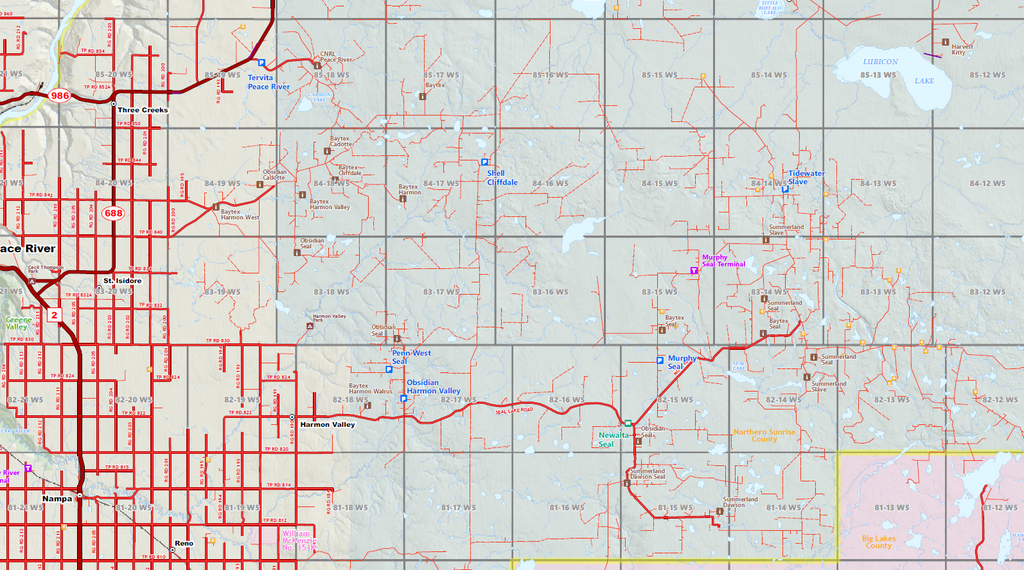 Peace Region Oilfield Wall Map - 70"W x 65"H