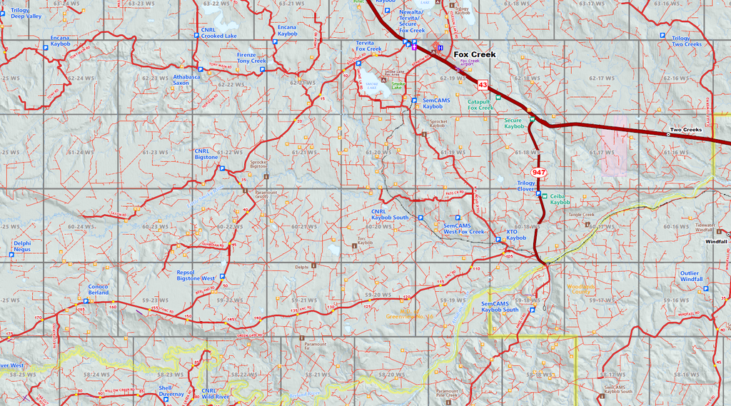 Peace Region Oilfield Wall Map - 70"W x 65"H