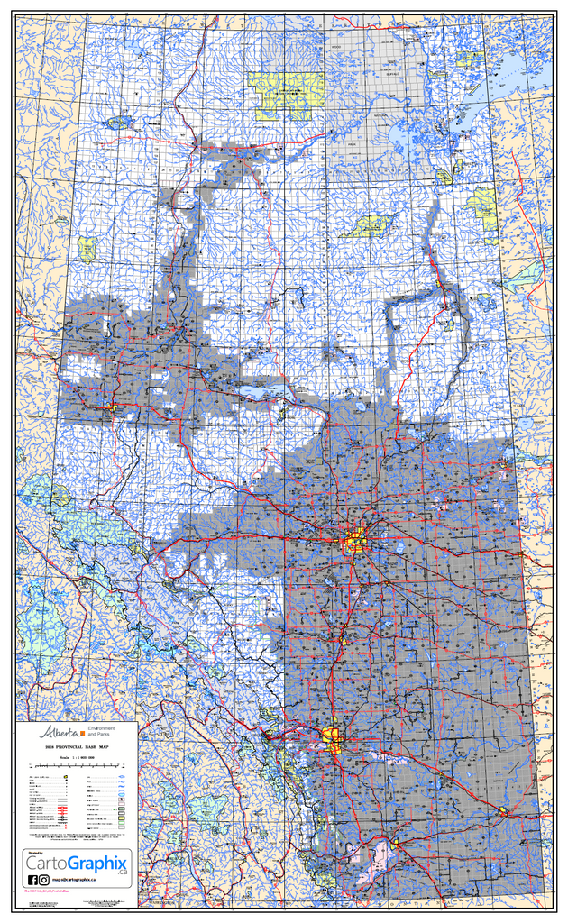 Alberta Provincial Base Map - 32"W x 50"H