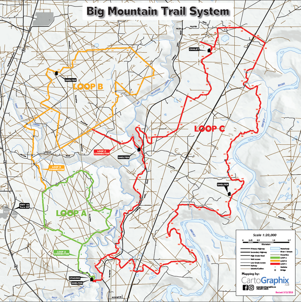 Big Mountain Trail System Map - 36"W x 36"H