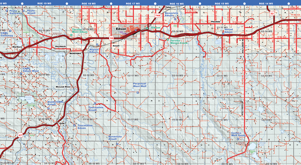 Drayton Valley West Oilfield Road Map (Folded) - 4"W x 9"H