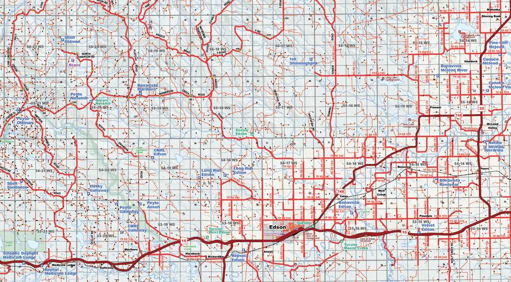 Fox Creek West Oilfield Road Map (Folded) - 4"W x 9"H