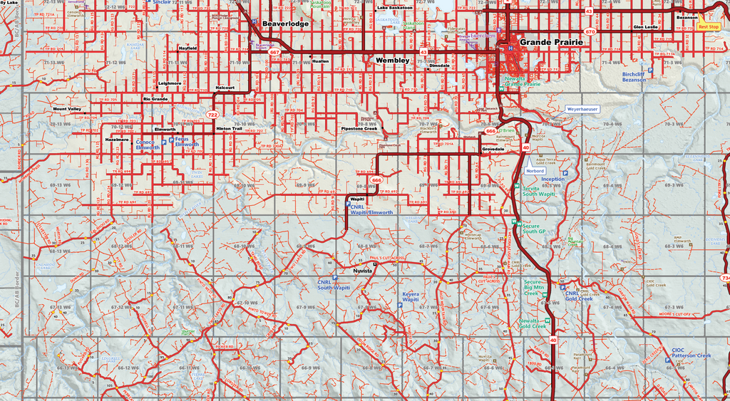 Grande Prairie Oilfield Road Map (Folded) - 4"W x 9"H