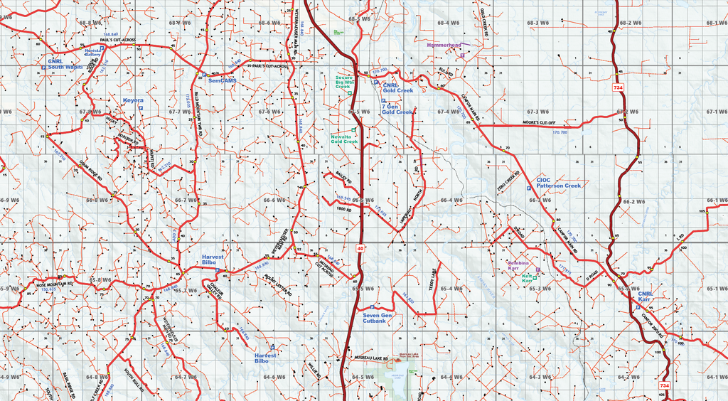 Grande Prairie South Oilfield Road Map (Folded) - 4"W x 9"H