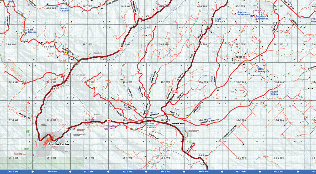 Grande Prairie South Oilfield Road Map (Folded) - 4"W x 9"H