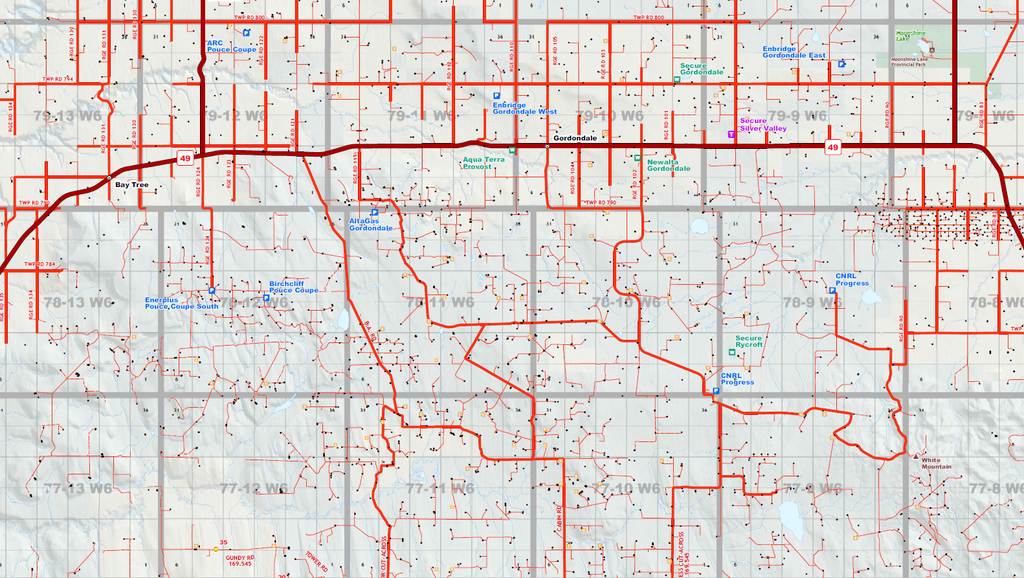 Grande Prairie Oilfield Wall Map - 36"W x 63"H