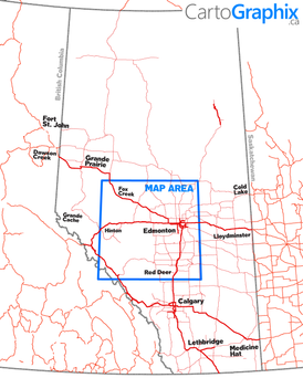 Central Alberta Oilfield Wall Map - 70"W x 70"H