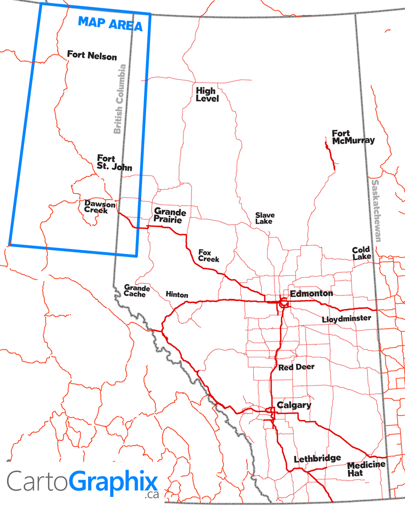 NE BC Oilfield Wall Map - 36"W x 85"H