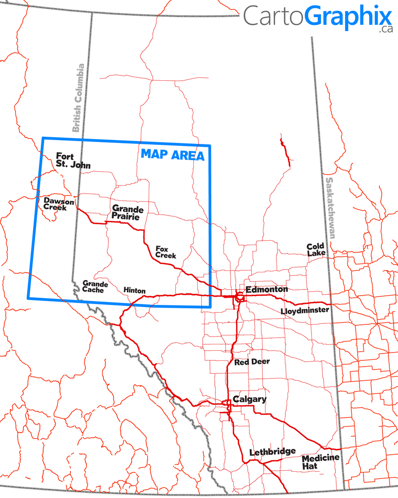 Peace Region Oilfield Wall Map - 70"W x 65"H