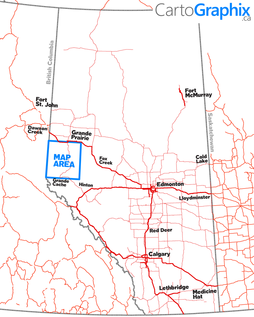 Grande Prairie South Oilfield Road Map - 17"W x 18"H