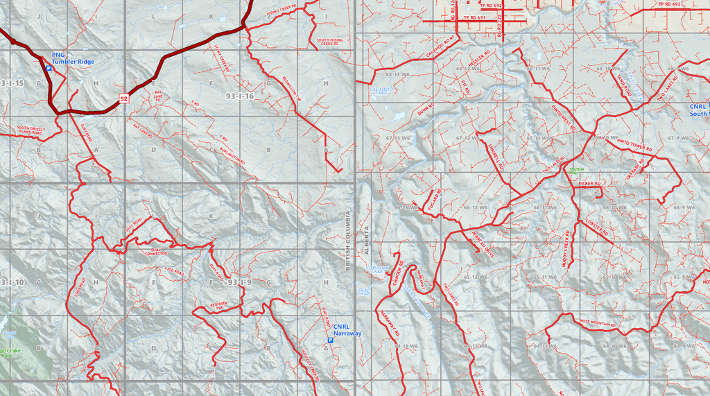 NE BC Oilfield Wall Map - 36"W x 85"H