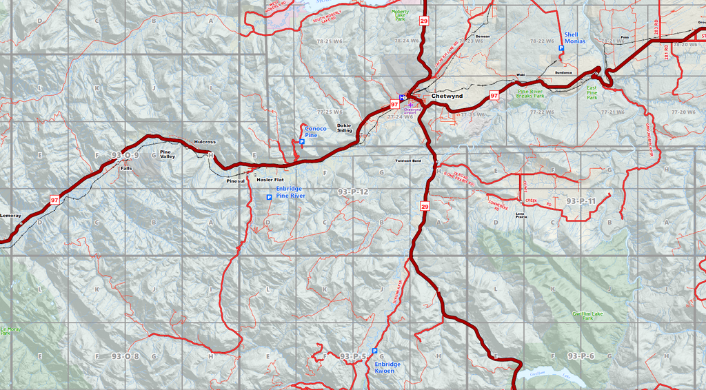 NE BC Oilfield Wall Map - 36"W x 85"H