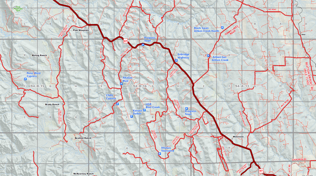 NE BC Oilfield Wall Map - 36"W x 85"H